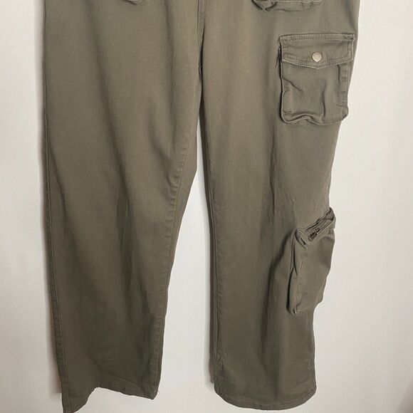 Hot Topic Olive Green Multi-Pocket Girls Cargo Wide Leg Trousers Y2K Size 9 - Picture 5 of 11